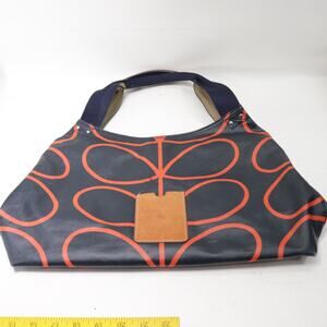 Etc Satchel Tote Handbag Women M Navy Orange Swirl Lined Purse Shoulder Bag